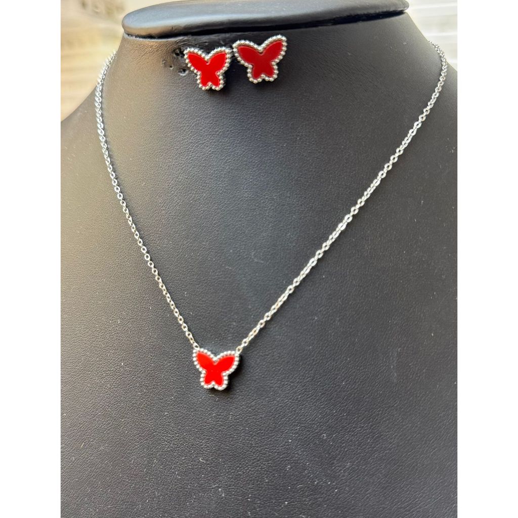 Colar de Borboleta com Brilho - Aço Inoxidável