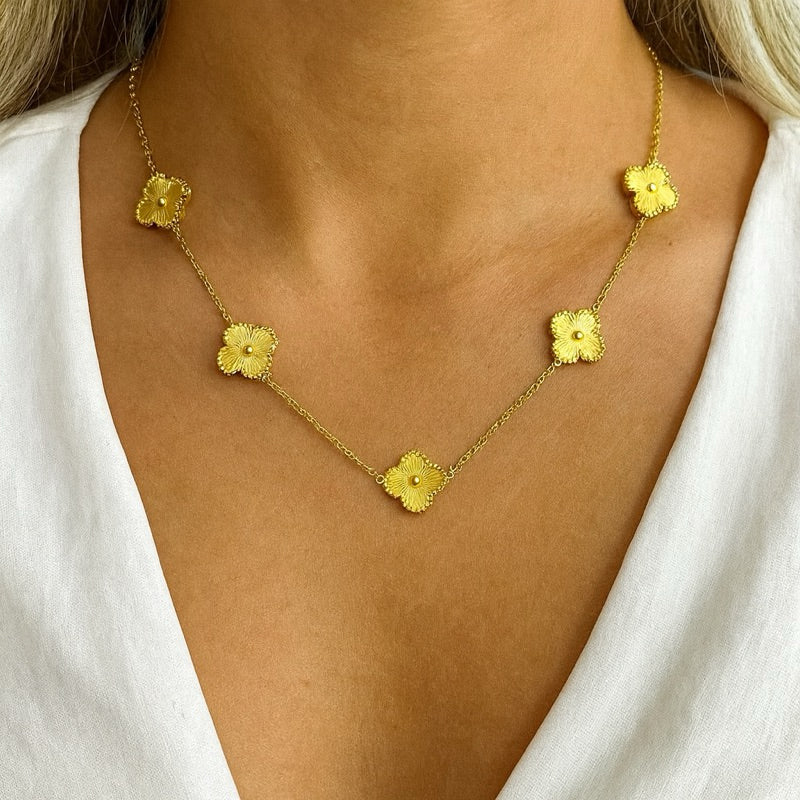 Colar feminino pingentes florais - Aço inoxidável