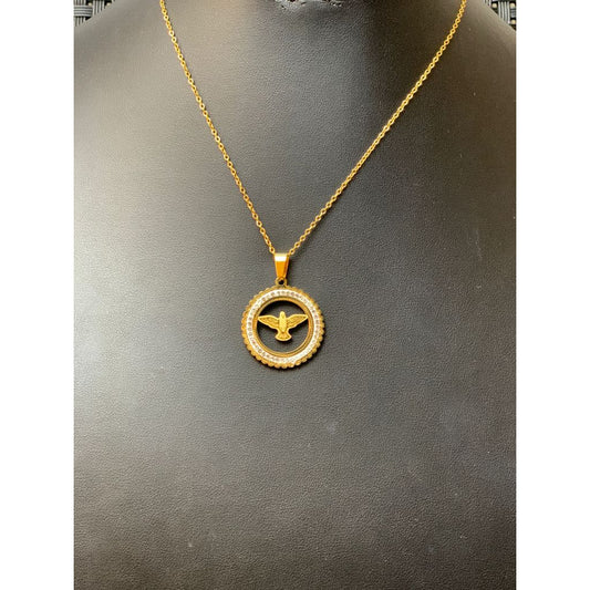 Colar em Aço Inoxidável Dourado com Pingente de Espírito Santo Cravejado