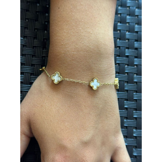 Pulseira feminina flor de madrepérola - Aço Inoxidável