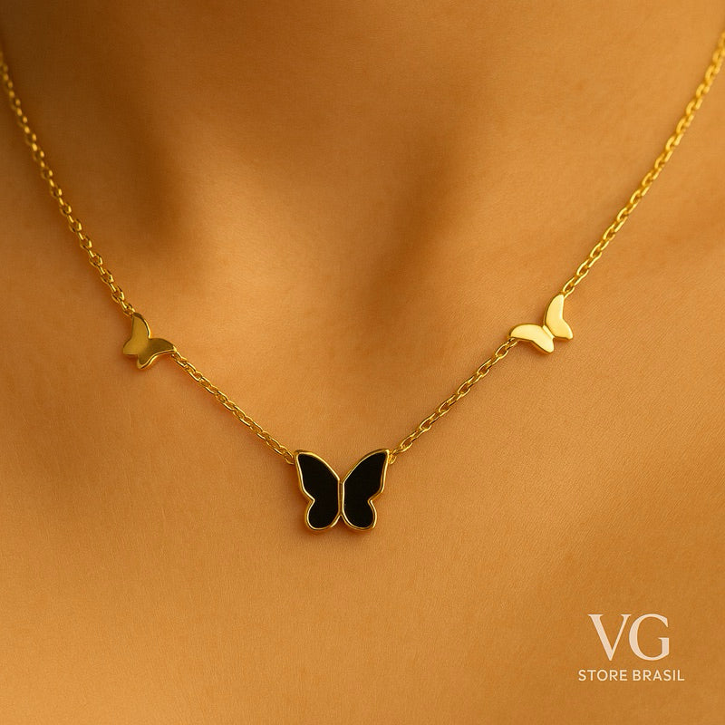Colar feminino borboletas - Aço inoxidável