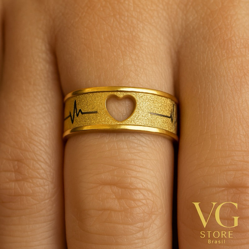 Aliança Love Pulse Dourada - aço inoxidável