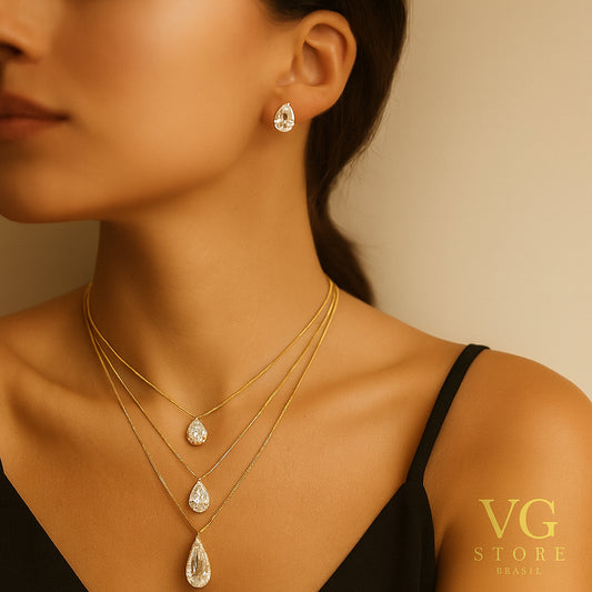 Colar Triplo Gota – Luxo em Camadas