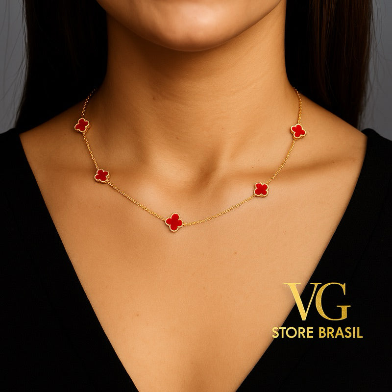 Colar feminino trevo vazado – aço inoxidável dourado