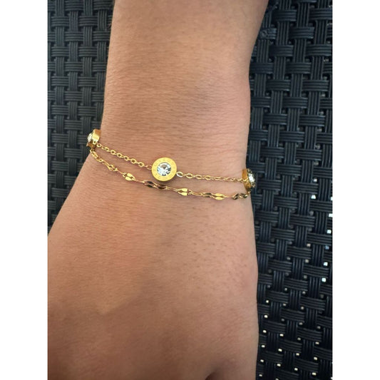 Pulseira dupla com Zircônias - Aço Inoxidável