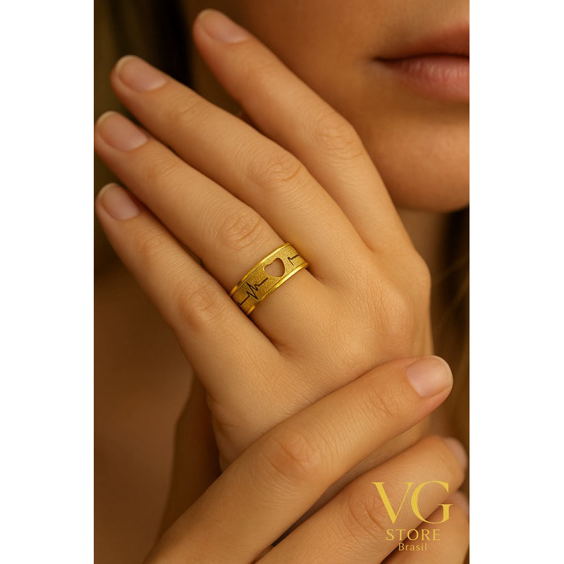 Aliança Love Pulse Dourada - aço inoxidável