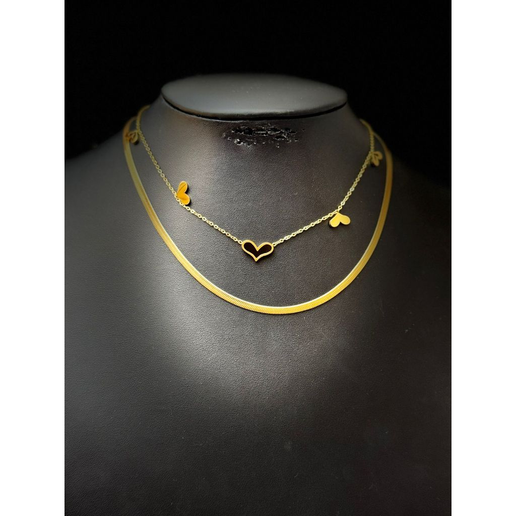 Colar Duplo Corações Vazados – Aço Inoxidável